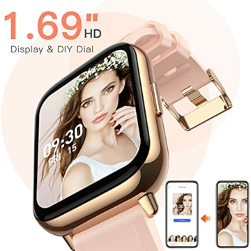 AGPTEK Smartwatch, 1,69 Zoll Armbanduhr mit personalisiertem Bildschirm, Musiksteuerung, Herzfrequenz, Schrittzähler, Kalorien, usw. IP68 Wasserdicht Fitness Tracker, für iOS und Android, Pink - 2