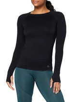 Amazon-Marke: AURIQUE Damen nahtloses Sporttop mit langen Ärmeln, Schwarz (Black), 42, Label:XL - 1