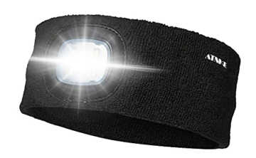 ATNKE LED beleuchtetes Stirnband, wiederaufladbarer USB-Laufhut 4 LED-Lampe mit wasserdichtem Licht und Blinkender Alarmscheinwerfer Hohe Stretch Multi-Color/Schwarz - 1