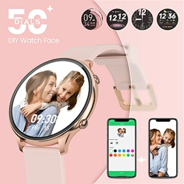 BANLVS Smartwatch Damen, 1,28 Zoll Fitness Tracker Armbanduhr Pulsuhr Schlafmonitor Blutsauerstoff, Sportuhr IP68 Wasserdicht Schrittzähler Uhr mit 24 Sportmodi Smart Watch für Android IOS Handy Gold - 2