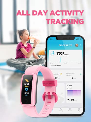 BIGGERFIVE Vigor Fitness Armband Uhr für Kinder Mädchen Junge ab 5-15 Jahren, Fitness Tracker Smartwatch mit Schrittzähler Pulsuhr Kalorienzähler und Schlafmonitor, IP68 Wasserdicht Aktivitätstracker - 2
