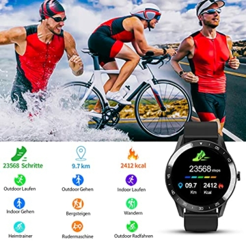 Blackview X1 Smartwatch Herren, Smart Armbanduhr Herren Fitness Tracker Smart Watch Rund 5ATM Wasserdicht Fitnessuhr Herren mit Pulsuhr Schrittzähler Damen Wearable Sportuhr iOS Android Kompatibel - 5