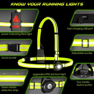 Cikyner Lauflicht, Verbessertes LED BrustLampe USB Wiederaufladbare wasserdichte Lauflampe für Läufer, 90° Verstellbarer Strahl mit Zwei Reflektierenden Armbändern für Nachtlauf, Joggen, Wandern - 2