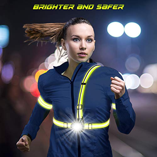 Cikyner Lauflicht, Verbessertes LED BrustLampe USB Wiederaufladbare wasserdichte Lauflampe für Läufer, 90° Verstellbarer Strahl mit Zwei Reflektierenden Armbändern für Nachtlauf, Joggen, Wandern - 6