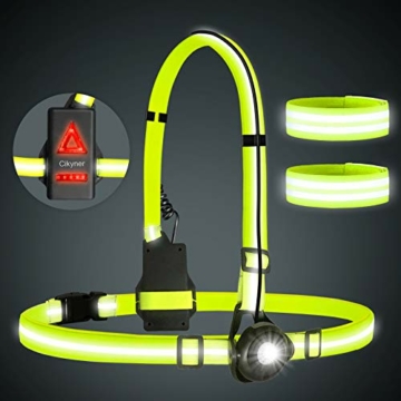 Cikyner Lauflicht, Verbessertes LED BrustLampe USB Wiederaufladbare wasserdichte Lauflampe für Läufer, 90° Verstellbarer Strahl mit Zwei Reflektierenden Armbändern für Nachtlauf, Joggen, Wandern - 8