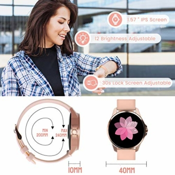 EIVOTOR Smartwatch Damen Fitness Armband Tracker Sport Uhr mit Pulsmesser Armbanduhr IP68 Wasserdicht Schrittzähler Kalorienzähler Schlafmonitor Aktivitätstracker für Android IOS Rosa - 3