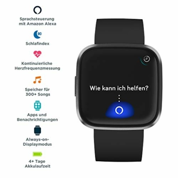 Fitbit Versa 2 – Gesundheits- und Fitness-Smartwatch mit Sprachsteuerung, Schlafindex und Musikfunktion, Schwarz/Carbon, mit Alexa-Integration - 2
