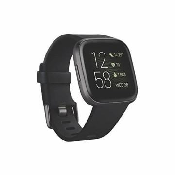 Fitbit Versa 2 – Gesundheits- und Fitness-Smartwatch mit Sprachsteuerung, Schlafindex und Musikfunktion, Schwarz/Carbon, mit Alexa-Integration - 1