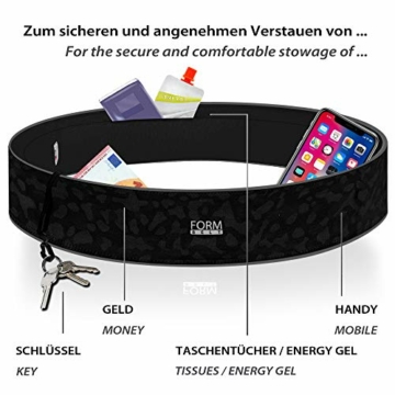 Formbelt® Laufgürtel für Handy Smartphone iPhone 12 X XS XR 11SE 2020 7+ Plus Samsung Galaxy A31 A21s S9 S10 Edge Hüfttasche für Sport Fitness Laufen Bauchtasche zum Laufen (Black-Shadow, XS) - 2