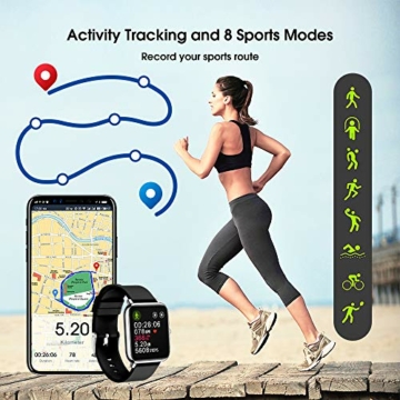 Judneer Smartwatch, Fitness Armbanduhr Sportuhren Voller Touch Screen Wasserdicht Bluetooth Smart Watch Schwarz, Fitness Tracker mit Schrittzähler Schlafmonitor Stoppuhr für iOS Android Herren Damen - 4