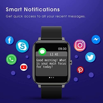 Judneer Smartwatch, Fitness Armbanduhr Sportuhren Voller Touch Screen Wasserdicht Bluetooth Smart Watch Schwarz, Fitness Tracker mit Schrittzähler Schlafmonitor Stoppuhr für iOS Android Herren Damen - 6