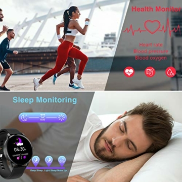 LIEBIG Smartwatch Herren, fitnessuhr mit Schrittzähler IP68 Wasserdicht Sportuhr mit Pulsuhr Blutdruckmessgerät Schlafmonitor Damen Herren Armbanduhr für Android iOS (Schwarz) - 3
