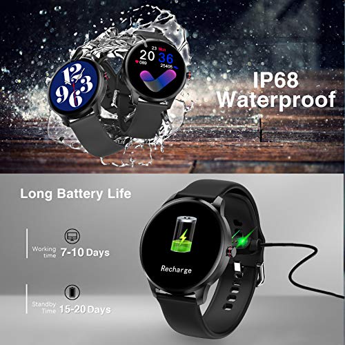 LIEBIG Smartwatch Herren, fitnessuhr mit Schrittzähler IP68 Wasserdicht Sportuhr mit Pulsuhr Blutdruckmessgerät Schlafmonitor Damen Herren Armbanduhr für Android iOS (Schwarz) - 7