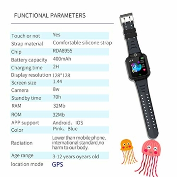 PTHTECHUS GPS Smartwatch Telefon für Kinder, 1,44'' LED Touch Digitalkamera Uhr Support Spiel, Wecker SOS Sprach Chat Smart Watch, Kindergeschenk 4-12 Jahre - 7