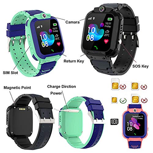 PTHTECHUS GPS Smartwatch Telefon für Kinder, 1,44'' LED Touch Digitalkamera Uhr Support Spiel, Wecker SOS Sprach Chat Smart Watch, Kindergeschenk 4-12 Jahre - 8