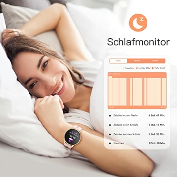 Smartwatch, AGPTEK 1,3 Zoll Armbanduhr mit personalisiertem Bildschirm, Musiksteuerung, Herzfrequenz, Schrittzähler, Kalorien, usw. IP68 Wasserdicht Fitness Tracker Uhr, für iOS und Android, Rosa - 3