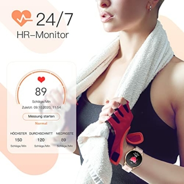 Smartwatch, AGPTEK 1,3 Zoll Armbanduhr mit personalisiertem Bildschirm, Musiksteuerung, Herzfrequenz, Schrittzähler, Kalorien, usw. IP68 Wasserdicht Fitness Tracker Uhr, für iOS und Android, Rosa - 4