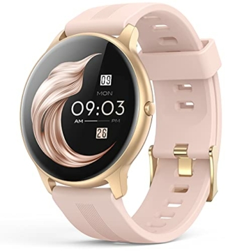 Smartwatch, AGPTEK 1,3 Zoll Armbanduhr mit personalisiertem Bildschirm, Musiksteuerung, Herzfrequenz, Schrittzähler, Kalorien, usw. IP68 Wasserdicht Fitness Tracker Uhr, für iOS und Android, Rosa - 1