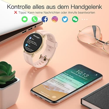 Smartwatch, AGPTEK 1,3 Zoll Armbanduhr mit personalisiertem Bildschirm, Musiksteuerung, Herzfrequenz, Schrittzähler, Kalorien, usw. IP68 Wasserdicht Fitness Tracker Uhr, für iOS und Android, Rosa - 5