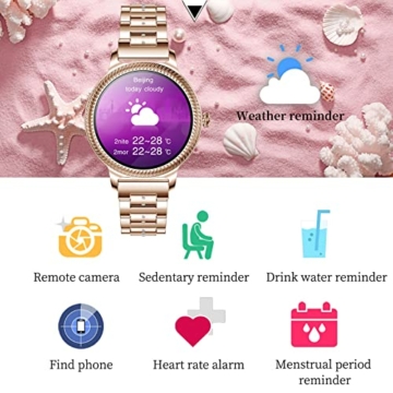 Smartwatch Damen Edelstahlarmband Strass Fitness Tracker IP68 Wasserdicht Smart Watch mit Pulsuhr Schrittzähler Uhr Blutdruck Herzfrequenzmesser Fitnessuhr für iOS Android Frauen Sportuhr Schmuck - 7