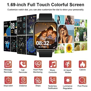 Smartwatch, Fitness Tracker 1,69 Zoll TFT-Display Fitness Armbanduhr mit Pulsuhr Schlafmonitor, Sportuhr Schrittzähler Uhr, Stoppuhr IP68 Wasserdicht für Damen Herren Smart Watch für iOS und Android - 2