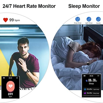Smartwatch, Fitness Tracker 1,69 Zoll Touch-Farbdisplay Fitness Armbanduhr mit Herzfrequenz Schlafmonitor, Fitnessuhr Damen Sportuhr Schrittzähler, Stoppuhr für IP68 Wasserdicht, für iOS und Android - 3