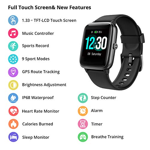 Smartwatch, Fitness Tracker Uhr 1.3" HD Voll Touchscreen, Damen Herren Uhren Watch für Android IOS, IP68 Fitness Uhr mit Pulsmesser Schlafmonitor Stoppuhr Musiksteuerung, Sportuhr Aktivitätstracker - 2