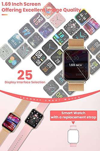 TagoBee Smartwatch Damen, 1.69 Zoll Fitness Tracker Wasserdicht IP68 Fitnessuhr Damen mit Schrittzähler, Schlafmonitor, Pulsuhr, Blutsauerstoff Smart Watch Sportuhr Armbanduhr für iOS Android Handy - 2