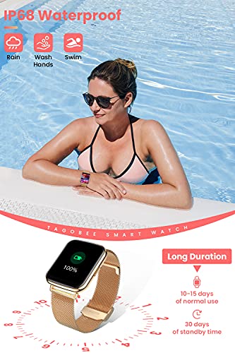 TagoBee Smartwatch Damen, 1.69 Zoll Fitness Tracker Wasserdicht IP68 Fitnessuhr Damen mit Schrittzähler, Schlafmonitor, Pulsuhr, Blutsauerstoff Smart Watch Sportuhr Armbanduhr für iOS Android Handy - 6