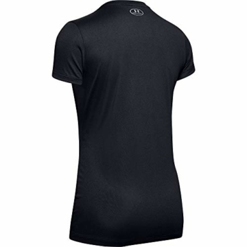 Under Armour Damen Tech Short Sleeve V - Solid, kurzärmliges Trainingsshirt, Schwarz (Black/Metallic Silver), L - 6