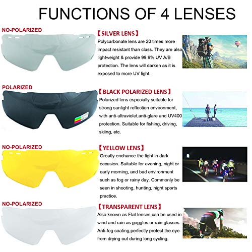 VILISUN Radsportbrillen Polarisierte Sportbrillen Fahrradbrille UV400 Schutz mit 4 Wechselgläser Radbrillen Damen Herren, für Outdoor-Sport Radfahren Motorradfahren Laufen Angeln Golf - 3
