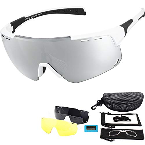VILISUN Radsportbrillen Polarisierte Sportbrillen Fahrradbrille UV400 Schutz mit 4 Wechselgläser Radbrillen Damen Herren, für Outdoor-Sport Radfahren Motorradfahren Laufen Angeln Golf - 1