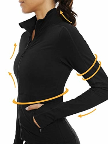 VUTRU Damen Laufjacke Sportjacke Trainingsjacke Langarm Fitness Yoga Jacke mit Taschen Daumenloch Atmungsaktiv Schwarz M - 2