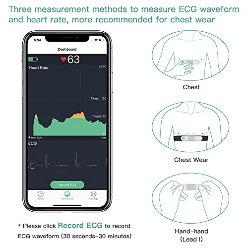 Wellue VisualBeat Brustgurt/Riemenfrei Herzfrequenzmesser, ANT +, Bluetooth , 24-Stunden-Herzfrequenzmessung, APP mit EKG-Funktion, Tragbarer Herzfrequenz-Sensor mit Vibrationsalarm - 7