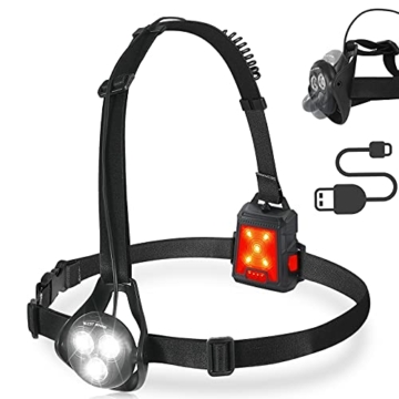 XIQI Lauflicht, 500 Lumen Dreifach Perlen LED Lauflampe mit Heckwarnleuchte, USB-Aufladung Lauflampe Joggen, 360° Adjustable Beam Lampen zum Joggen,Wasserdicht Brustlampe Zum Joggen Dunklen Jahreszeit - 1
