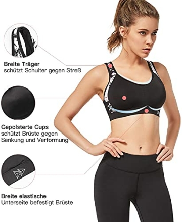 Yvette Damen Sport BH Starker Halt Große Größe Gekreuzt Rücken Gepolstert Fitness Lauf Joggen Yoga Bra,Schwarz,70E - 3