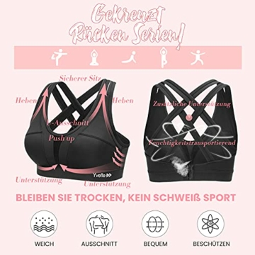 Yvette Sport BH Starker Halt Gepolstert Gekreuzt Rücken Große Brüste Lauf Fitness Yoga Bra, Schwarz, S Große Größen - 3