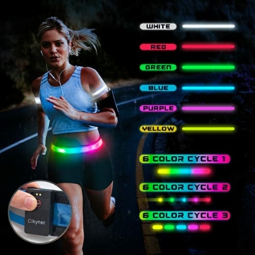 Cikyner 6 Farbiger LED Reflexionsgürtel, USB-aufladbare Lauflichter für Läufer hoher Sichtbarkeit Lauflichter mit Zwei reflektierenden Armbändern, ideal für Nachtlauf, Radfahren, Wandern, Joggen - 3