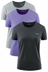 Damen Sport T-Shirt 3er Pack Funktionsshirt Laufshirt Fitness Shirt Trainingsshirt Kurzarm Rundhals Atmungsaktiv Schnelltrocknendes für Running Workout Gym (Black+Violet+Grey, L) - 1