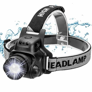 Ezfull Stirnlampe mit Gestensensor, LED USB Wasserdicht Wiederaufladbare Superheller Kopflampe, 4 Helligkeiten, 90° Verstellbar, Fokusverstellbar Perfekt fürs Laufen, Joggen, Angeln, Campen - 1