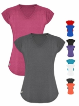 GO HEAVY Damen 2er-Pack Fitness Funktions Sport T-Shirt Laufshirt Kurzarm Schnelltrocknend | Grau/Rosa L - 1