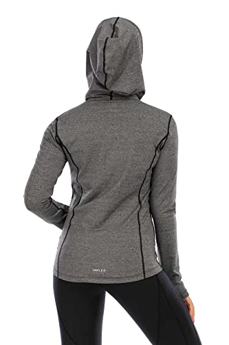 HMILES Damen Laufjacke Sport-Kapuzenjacke mit durchgehendem Reißverschluss Langarm-Trainingsjacke mit Reißverschlusstasche Schwarze Melange L - 3