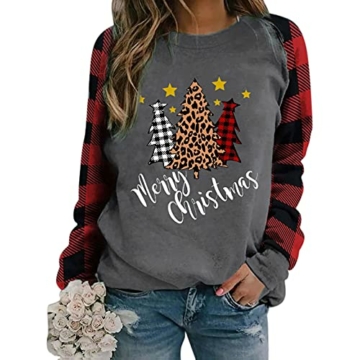HolAngela Damen-Weihnachten Bedrucktes Beiläufiges Pullover-Sweatshirt Langarm-Sweatshirt Christmas Langarmshirt Weihnacht Herbst Winter - 4