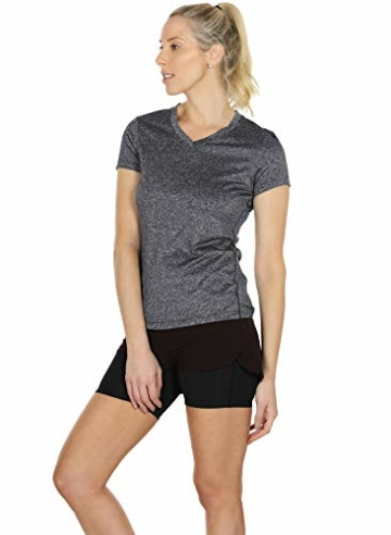 icyzone Damen Sport Fitness T-Shirt Kurzarm V-Ausschnitt Laufshirt Shortsleeve Yoga Top 3er Pack (XL, Charcoal/Red Bud/Pink) - 2
