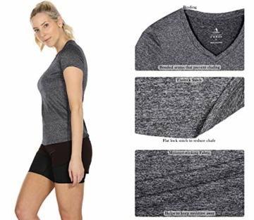 icyzone Damen Sport Fitness T-Shirt Kurzarm V-Ausschnitt Laufshirt Shortsleeve Yoga Top 3er Pack (XL, Charcoal/Red Bud/Pink) - 3