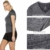 icyzone Damen Sport Fitness T-Shirt Kurzarm V-Ausschnitt Laufshirt Shortsleeve Yoga Top 3er Pack (XL, Charcoal/Red Bud/Pink) - 3