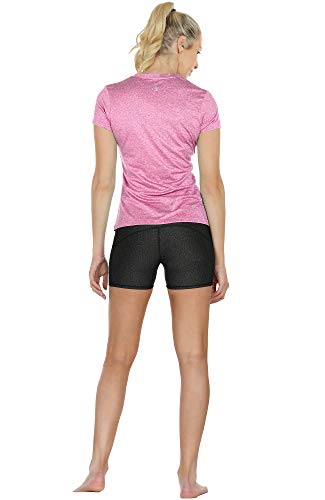 icyzone Damen Sport Fitness T-Shirt Kurzarm V-Ausschnitt Laufshirt Shortsleeve Yoga Top 3er Pack (XL, Charcoal/Red Bud/Pink) - 5