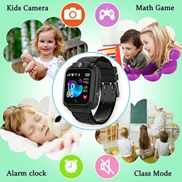 Kinder GPS Intelligente Uhr Wasserdicht, Smartwatch GPS Tracker mit Kinder SOS Handy Touchscreen Spiel Kamera Voice Chat Wecker für Jungen Mädchen Student Geschenk (S12 GPS Schwarz) - 7