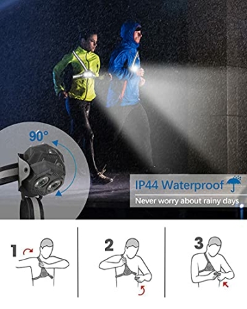 Lauflicht ECOWHO LED Lauflampe Joggen, USB Wiederaufladbare Lauflampe Sport, Wasserdicht Brustlampe, Einstellbarer Abstrahlwinkel Jogging Licht, Lampe zum Laufen für Joggen Nacht Angeln Campen Wandern - 5