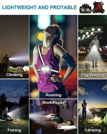 Lauflicht ECOWHO LED Lauflampe Joggen, USB Wiederaufladbare Lauflampe Sport, Wasserdicht Brustlampe, Einstellbarer Abstrahlwinkel Jogging Licht, Lampe zum Laufen für Joggen Nacht Angeln Campen Wandern - 7